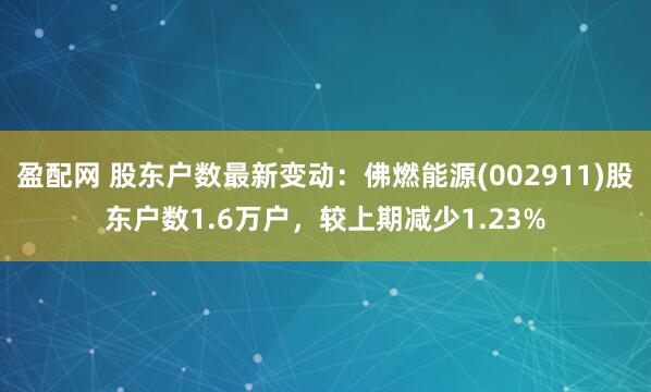 盈配网 股东户数最新变动：佛燃能源(002911)股东户数1.6万户，较上期减少1.23%
