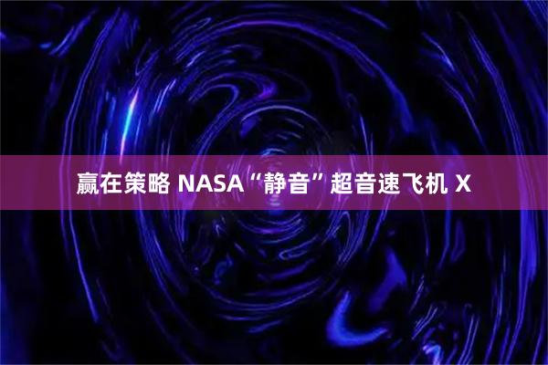赢在策略 NASA“静音”超音速飞机 X