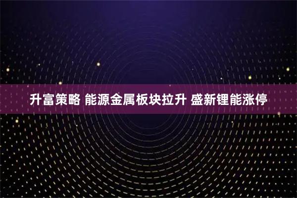 升富策略 能源金属板块拉升 盛新锂能涨停